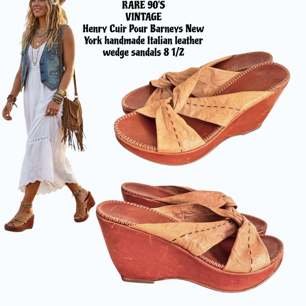 RARE 90s Archival Henry Cuir pour Barneys NY Leather Wedges 8.5